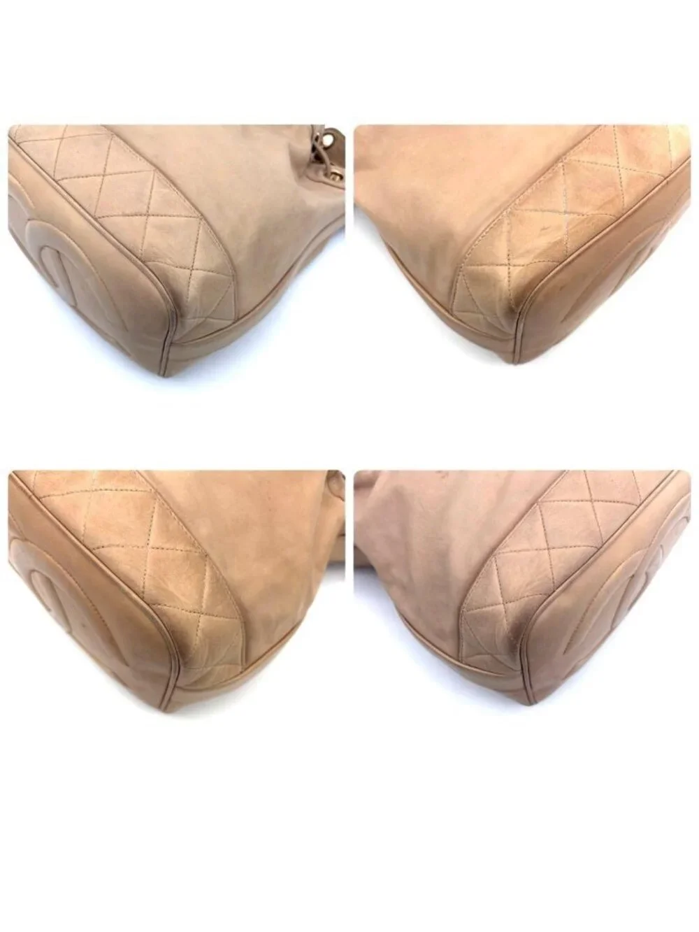 Chanel CC Logo Lambskin Drawstring Shoulder Bag Beige Flesh